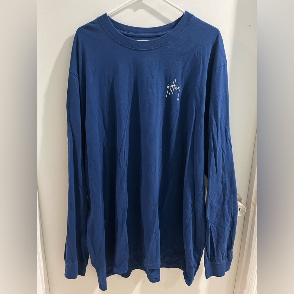 Guy Harvey Men's Long Sleeve Crewneck Blue Shirt, size XXXL